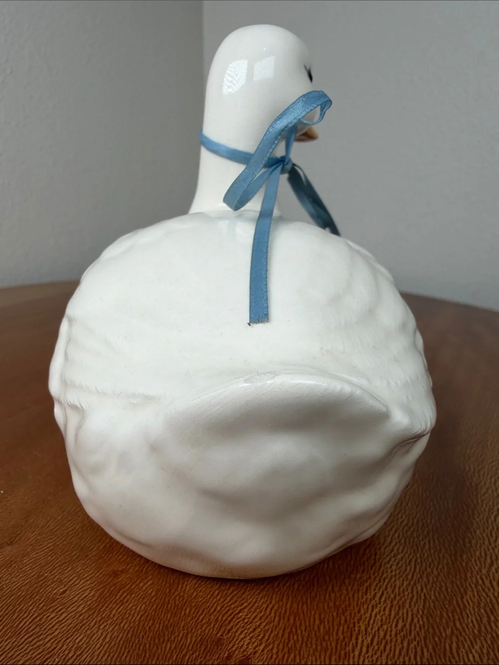 Vintage Hand Crafted Hand Made Ceramic Duck White Yellow Blue Bow Farmhouse